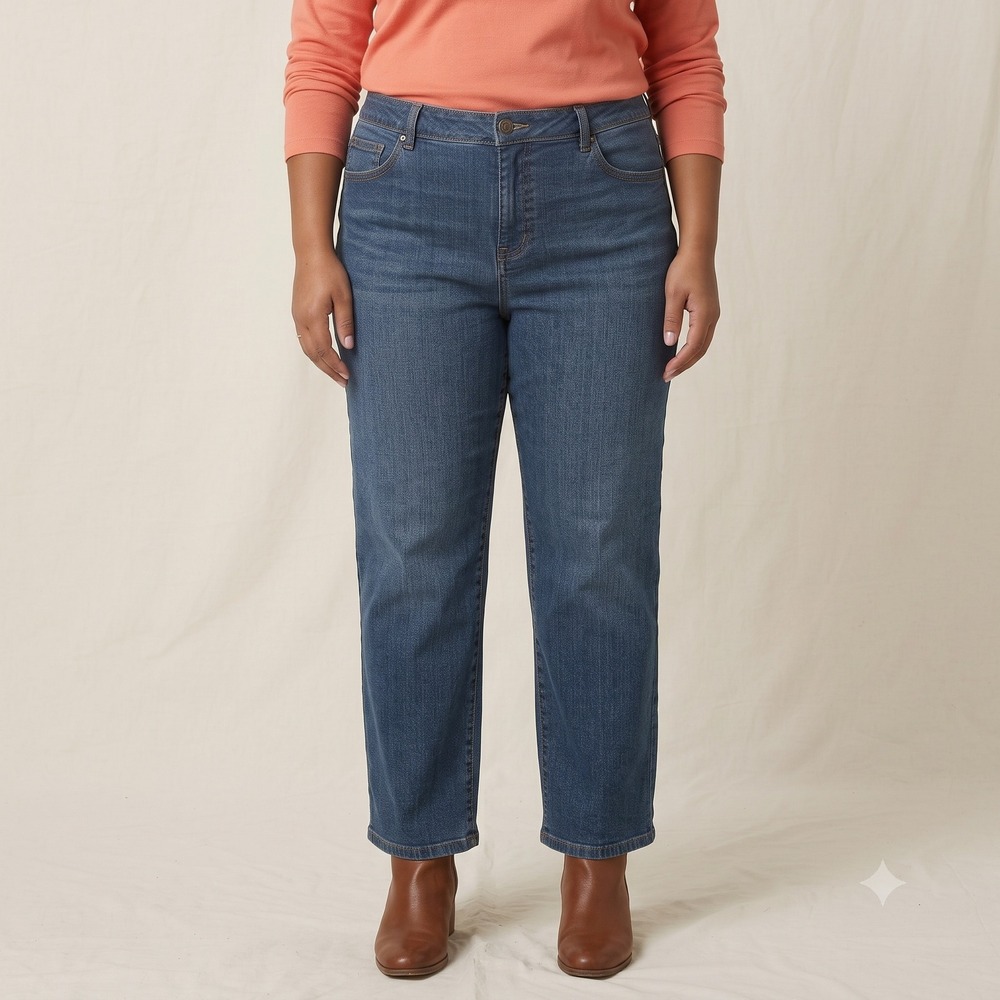 Basic Editions Classic Fit Straight Leg Jeans Plus 22W Short Blue Stretch EUC
